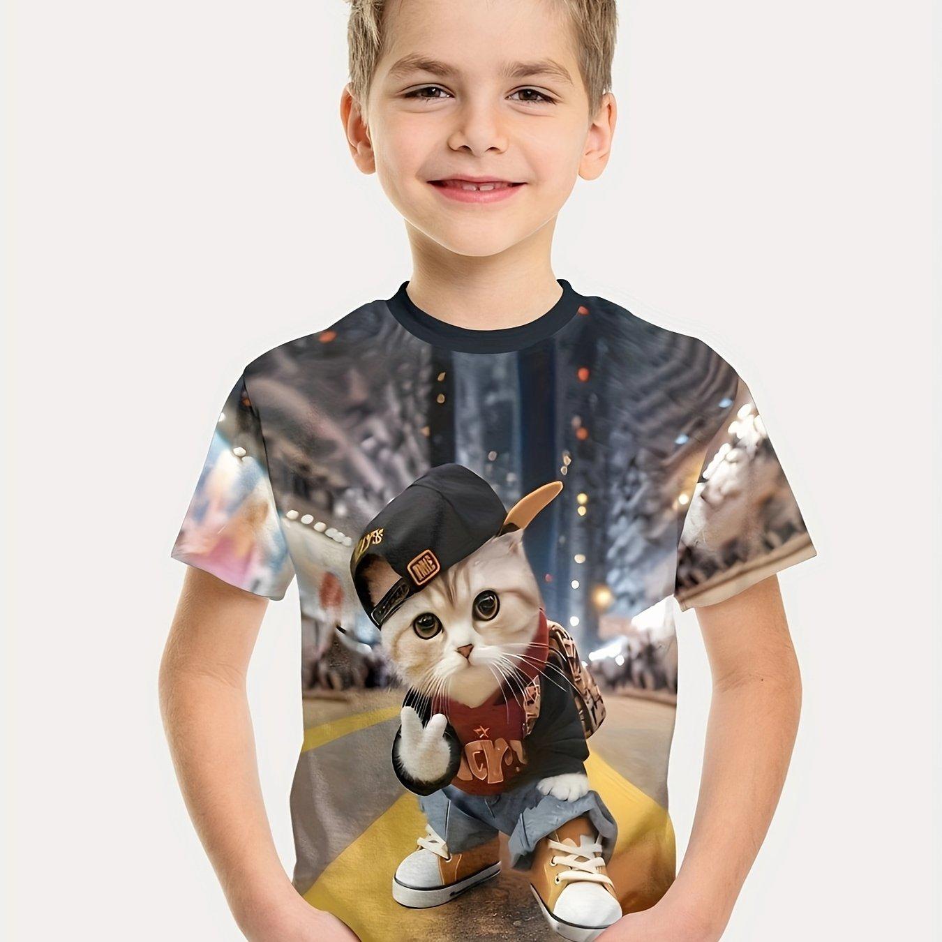 Interessantes 3D-Tier-Druck-T-Shirt für Jungen und Mädchen, kreatives T-Shirt, lässig, kurzärmelig, Tops, T-Shirt für Jungen und Mädchen, Sommerkleidung 120