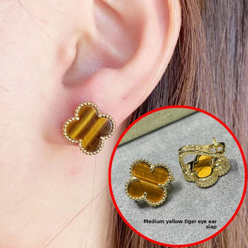Hochwertige vierblättrige Kleeblatt-Ohrringschließe Ohrringe aus weißem Perlmutt Ohrringe aus rotem Chalcedon Ohrringe aus schwarzem Achat