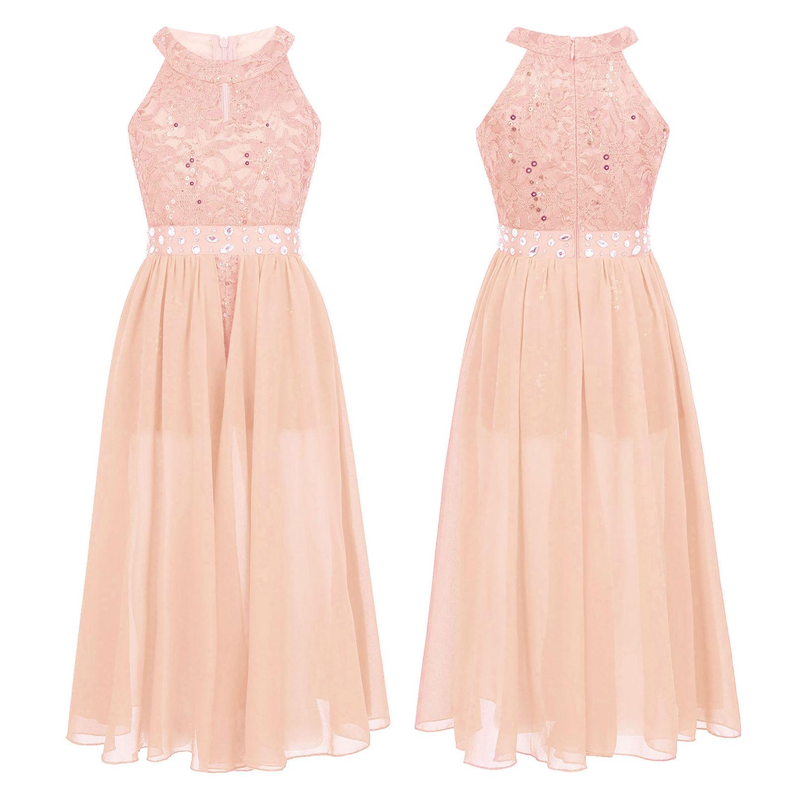 Prinzessin Spitze Blumenmädchenkleid für Braut Brautjungfer Festzug Party Festliches Kleid Kinder Strampler Kleider 12-14 Years korallenrot