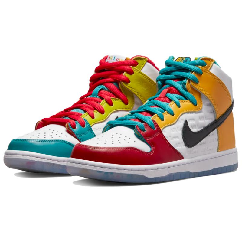 froSkate x Nike Dunk High SB All Love No Hate Unisex-Sneaker Mehrfarbig Weiß Metallic-Gold DH7778-100 44.5
