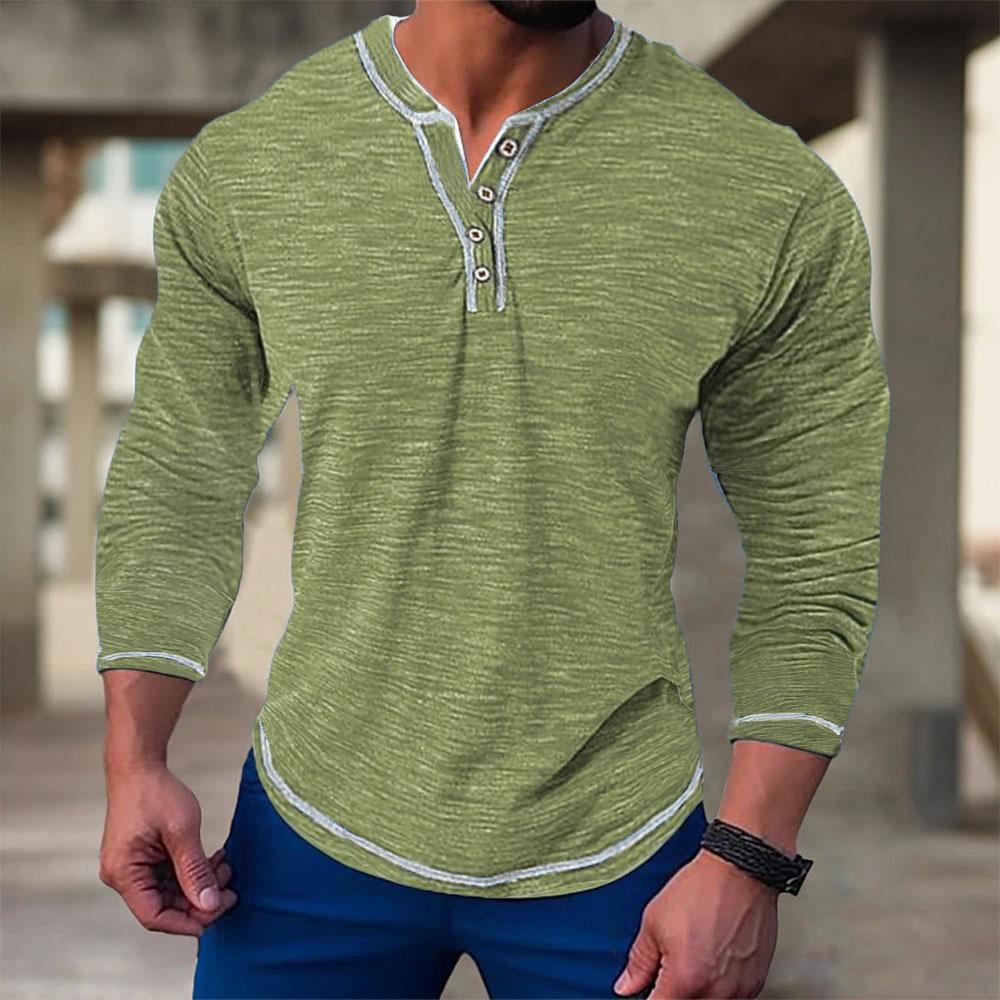 Herbst Langarm-T-Shirts für Herren Pullover Lässige Herren-Sweatshirts Elastische V-Ausschnitt Knöpfe T-Shirts Herren XXXL grün