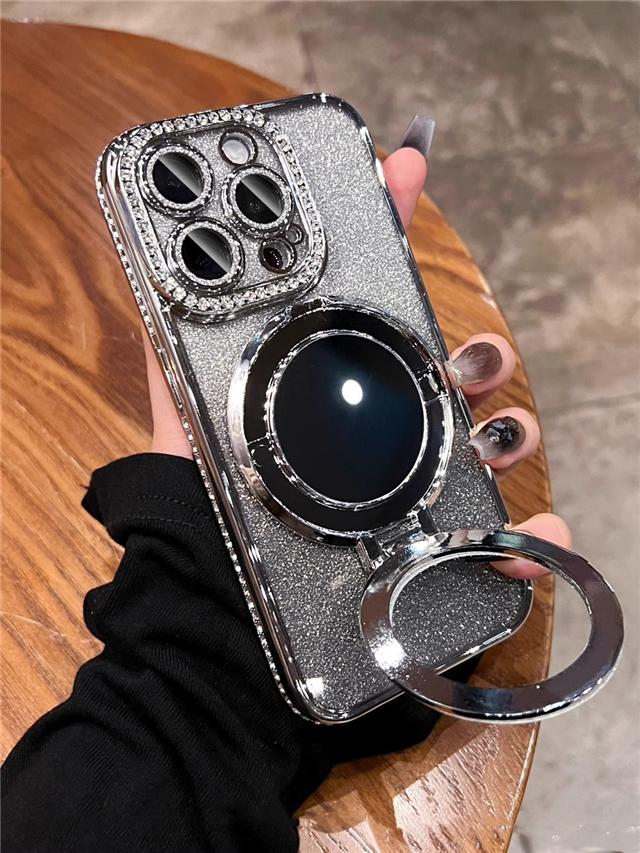 Für iPhone 16 Pro Max Luxus-Beschichtung Blitzspiegelhalter Ständer Diamantrahmen für iPhone 11 12 13 14 15Plus Objektivschutzabdeckung For iPhone 16