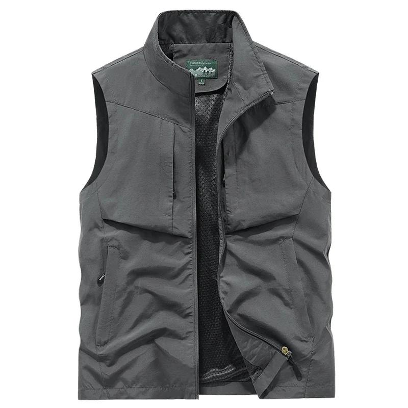 Übergröße 6XL 7XL 8XL Herren-Angelwesten aus Netzstoff, leichte Jogginghosen, ärmellose Sportjacken für Reisen, Klettern, Wandern XS grau
