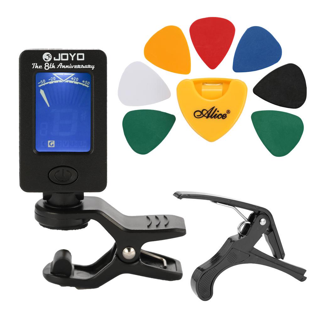 Gitarren-Werkzeugset, Stimmgerät, Kapodaster, Plektrum-Halter, 7 Plektren, Gitarrenzubehör