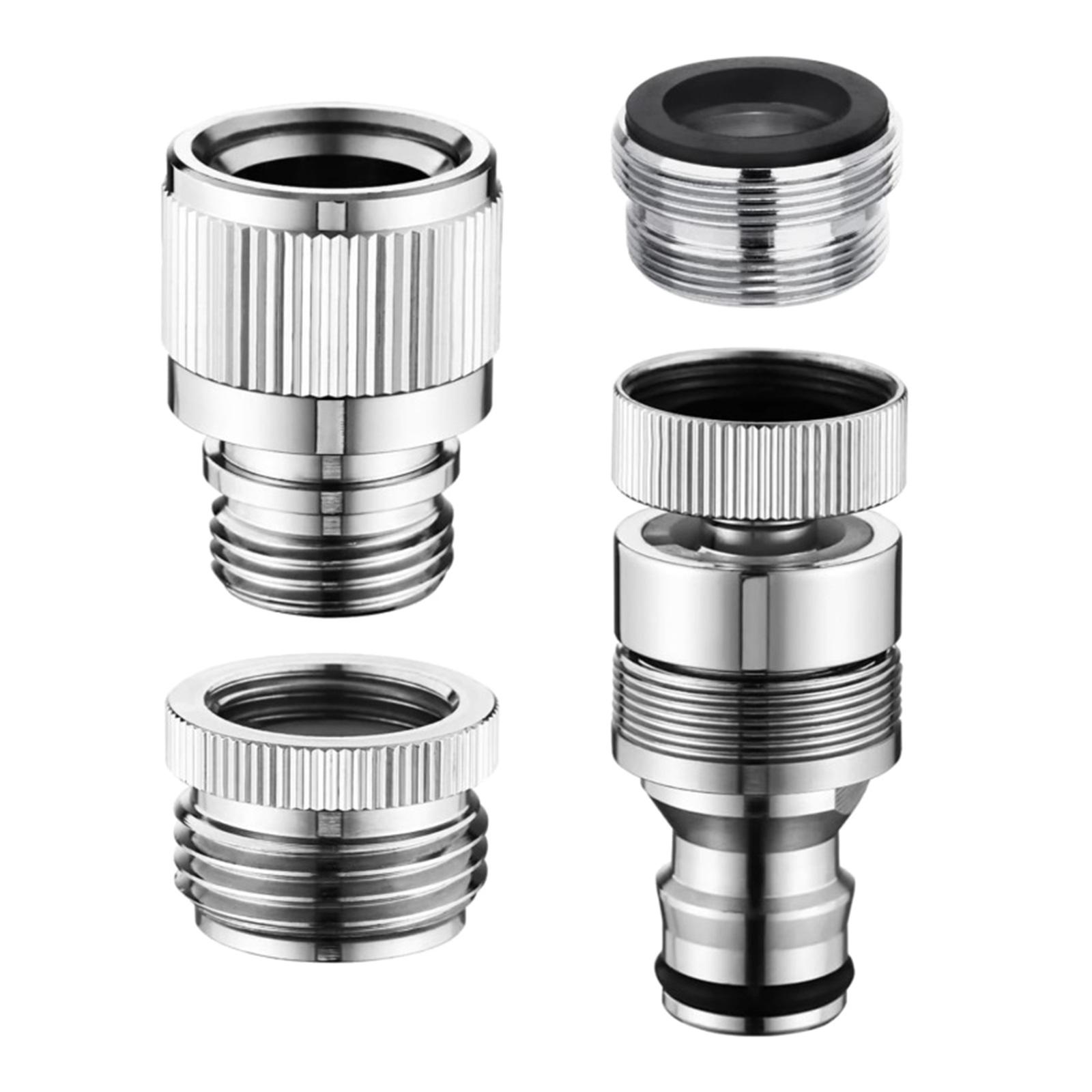 4 Stück Wasserhahn-Adapter-Set für Gartenschlauch- und Duschanschluss Schnellverbinder Edelstahl Abnehmbarer Belüfter-Adapter gray