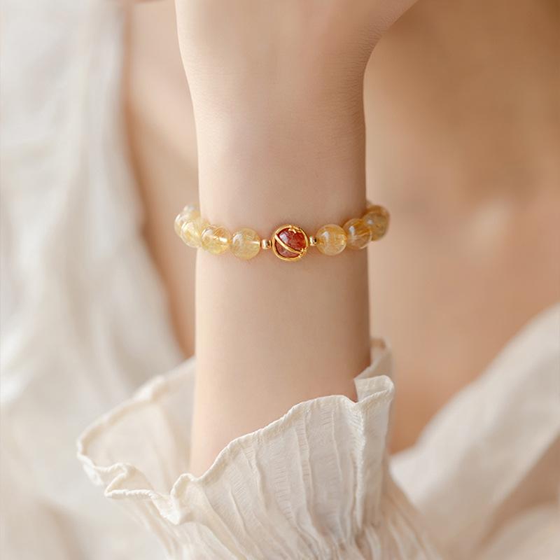 Leichter Luxus Premium Citrin Armband Natürlicher Kristall Gold Haar Kristall Armband Roher Erdbeer Kristall Armband Geschenk Schmuck