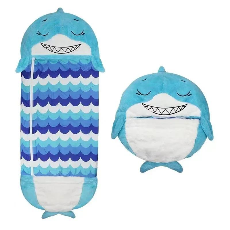 Kinder Cartoon Schlafsack Kissen Geburtstagsgeschenk Kinder Gemütlich Plüsch Warm Schlafsack Tier Jungen Mädchen Weich Schlafsack 180x70cm blue