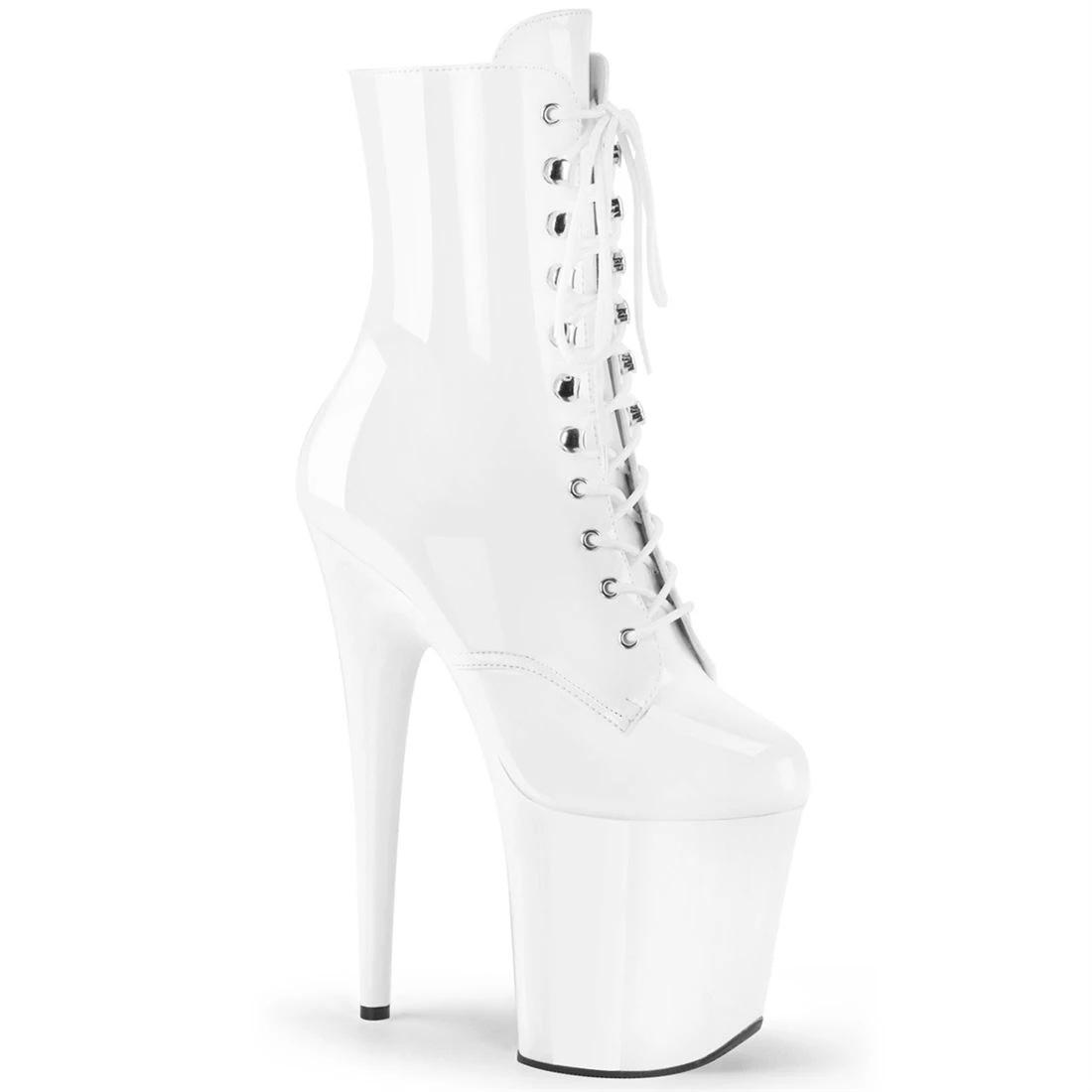 Stiefel mit Stilettoabsatz 20 cm, niedrige Stiefel, neue Lacklederstiefel, Nachtclub-Bühnen-High-Heel-Sohlenstiefel, Pole-Dancing-Schuhe YKC 43 weiß