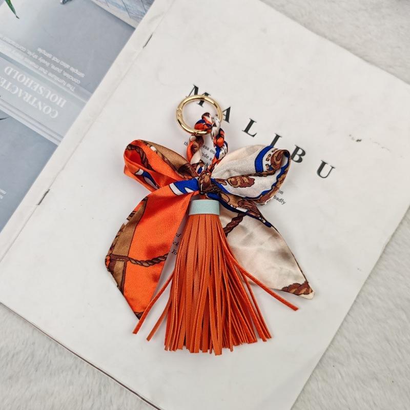 Tier Plüsch-Schlüsselanhänger Mode Frauen Pom Pom Pelz Schlüsselanhänger Schal Leder Quaste Mode Telefon Schlüsselanhänger K1258 orange