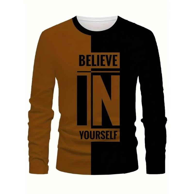 Modisches 3D-Digitaldruck Kreatives Graffiti-Muster Herren Rundhals Langarm T-Shirt Lässig Frühling und Herbst Outdoor-Bekleidung Bequem S orange