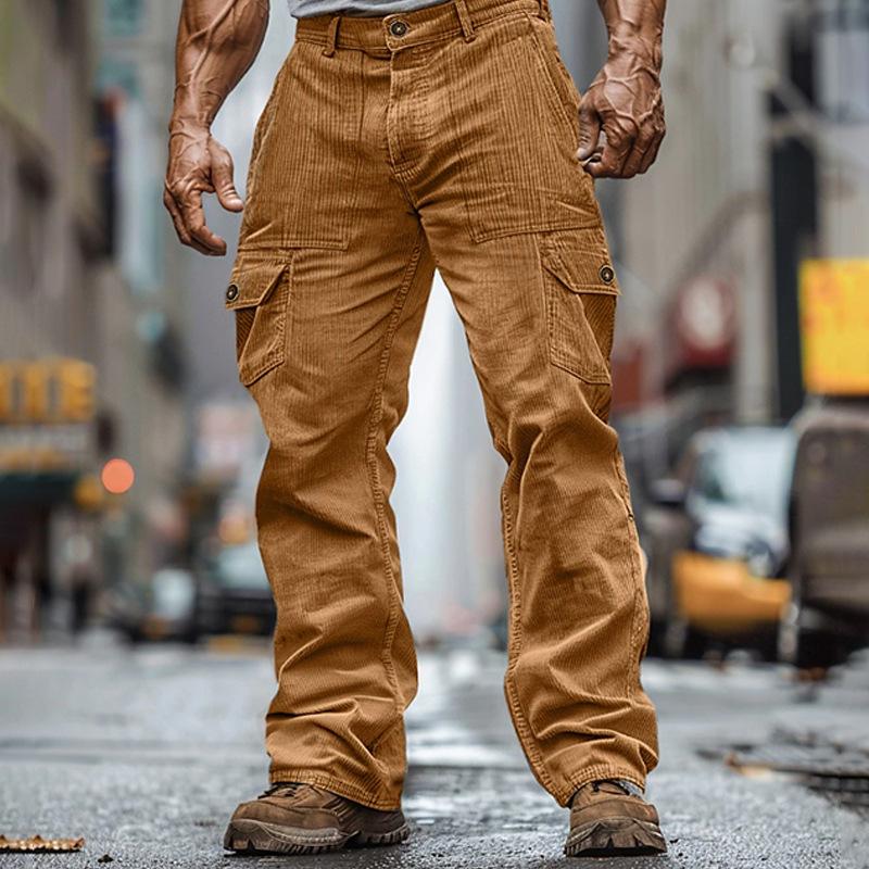 Herren Braune Cargohose mit Mehreren Taschen, Dicke Arbeitskleidungshose, Strapazierfähige Utility-Hose für Outdoor- und Freizeitkleidung S gelb