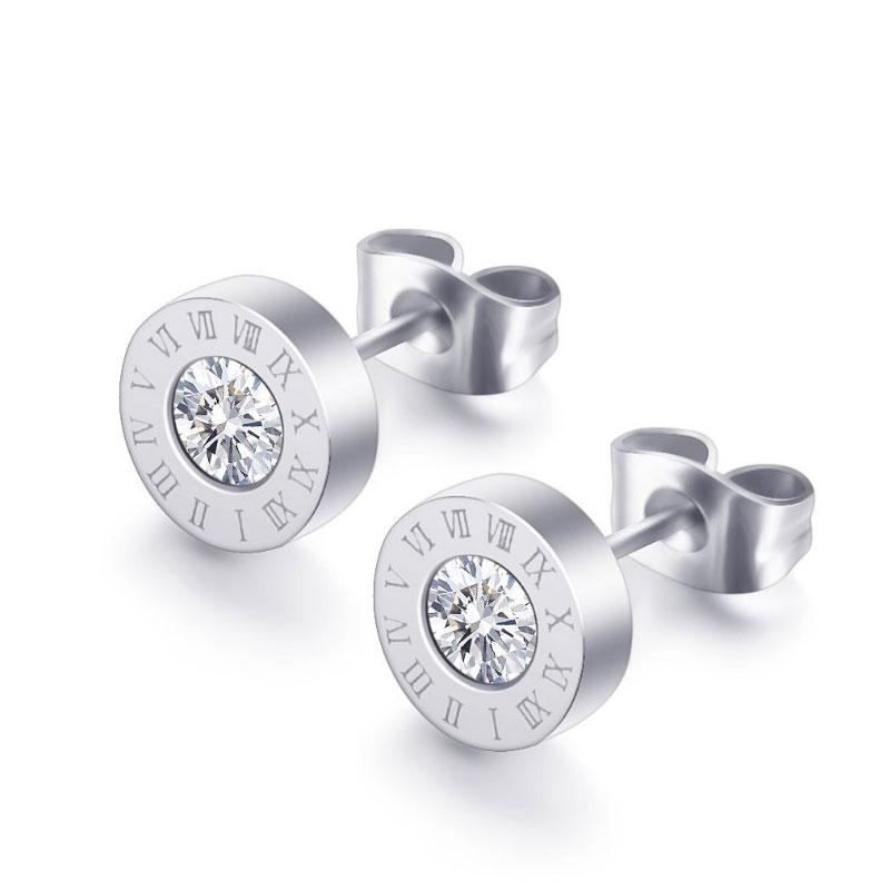 1 PAAR Aussage Ohrringe Edelstahl Ohrstecker Für Frauen Männer Vintage Römische Ziffer Kristall Kleine Ohrringe Schmuck silber
