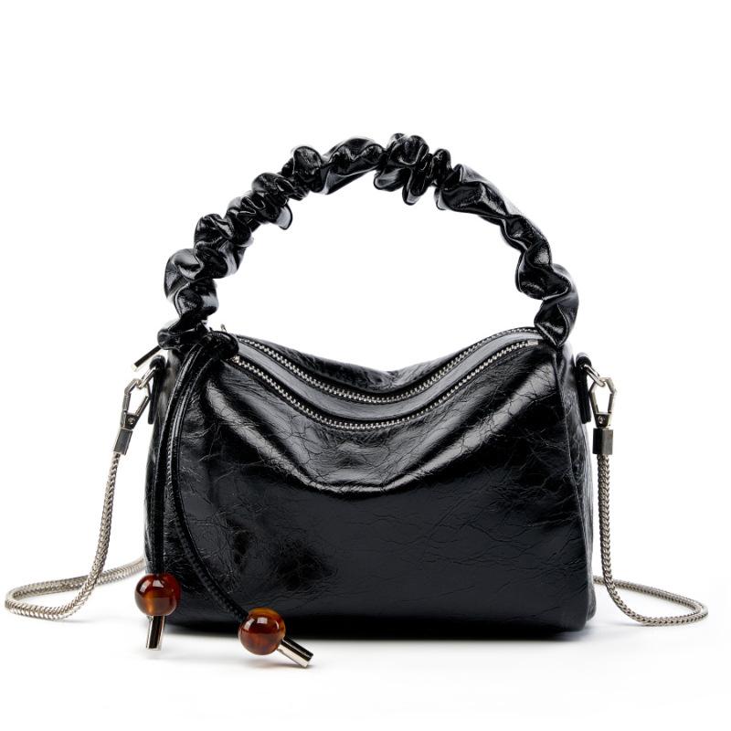 Frühling/Sommer Leder Damen Tasche Perlen Tasche Lunchbox Tasche Ein Schulter Handtasche Umhängetasche Pendler Kissen Tasche schwarz