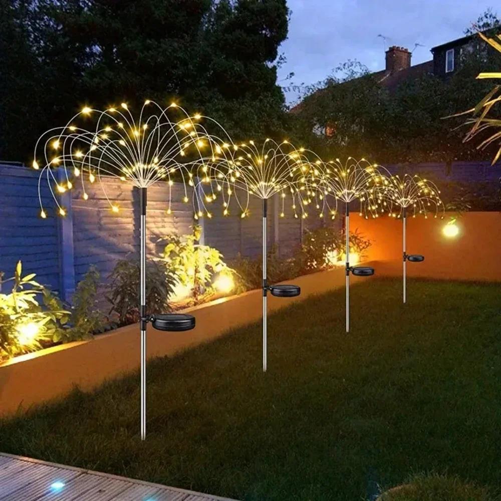 LED Solar Feuerwerk Lichter Außen Wasserdicht Solar Garten Lichterkette Für Rasen Gehweg Terrasse Hof Party Weihnachtsdekoration 90led-warm