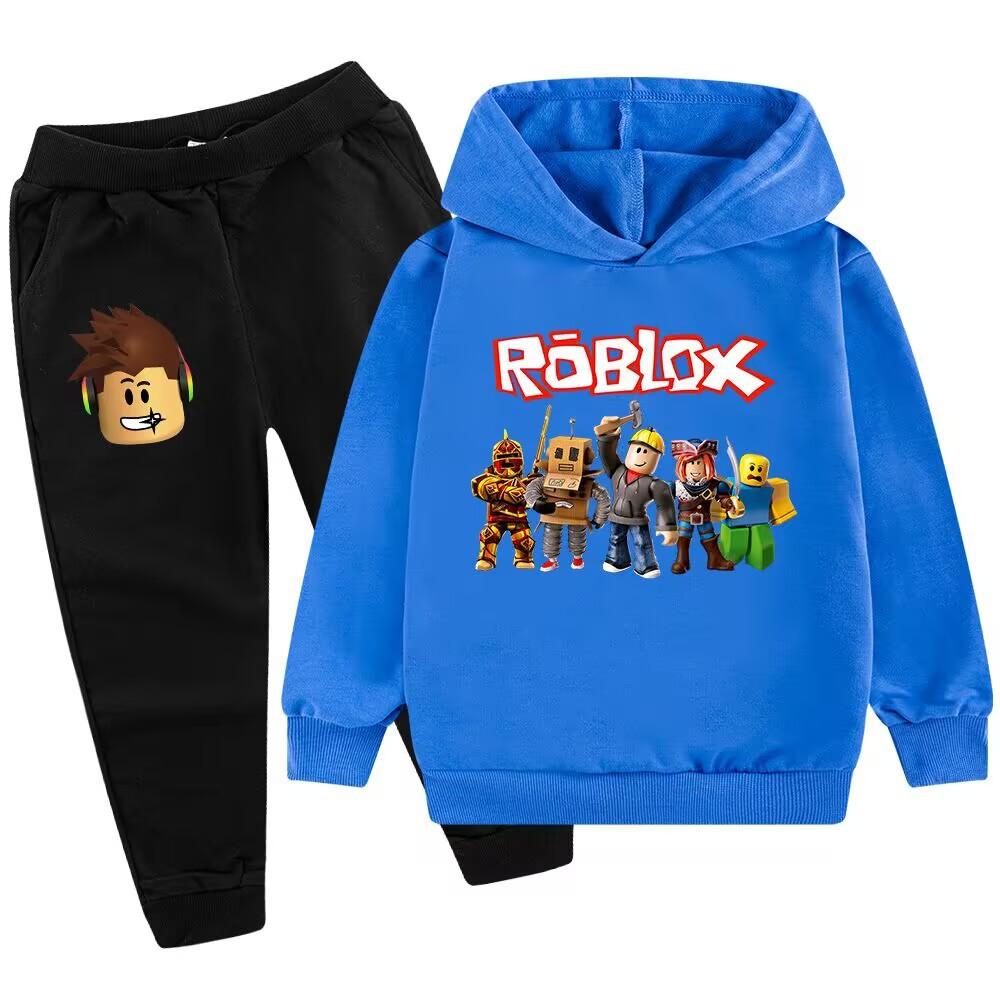 Roblox Holzmännchen Cartoon Mode Kinder Bedruckt Locker Warm Bequem Herbst Winter Hoodie Hosen Set 140cm black