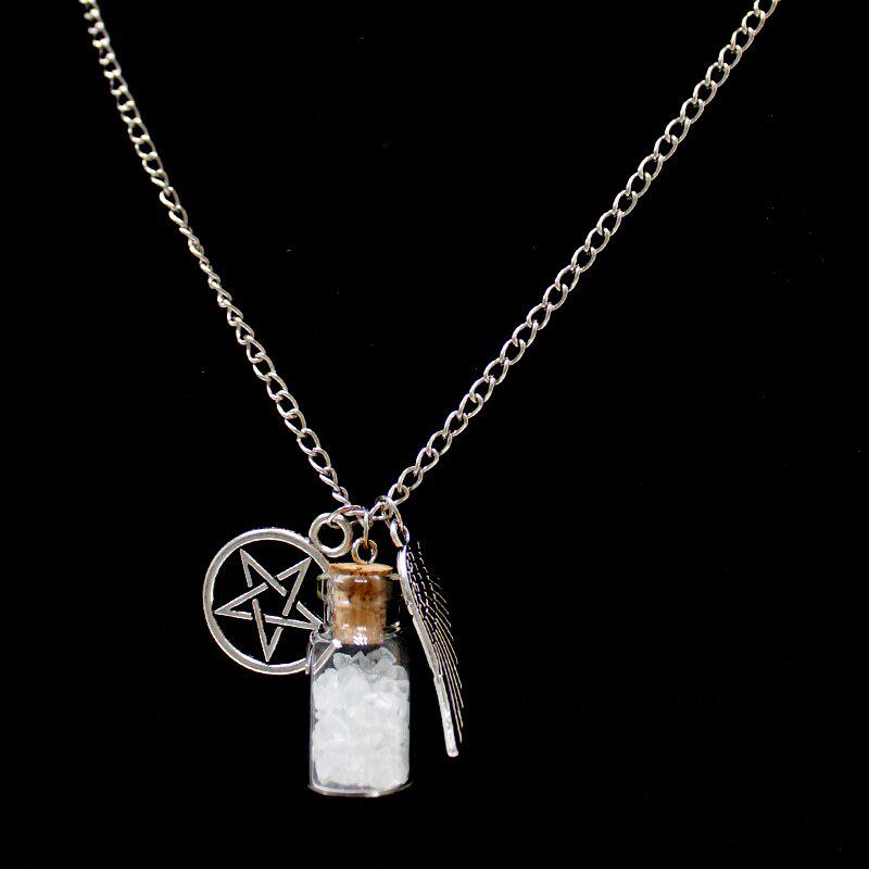 neclace Supernatural Halskette Salzflasche Engelsflügel Design Pentagramm Charm Anhänger silber