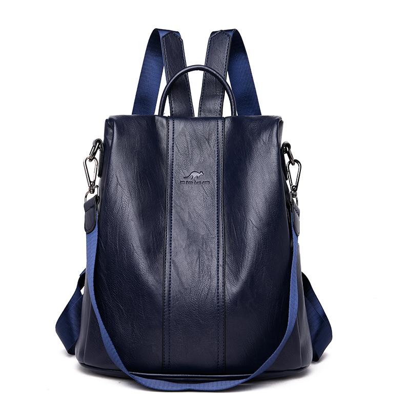 Diebstahlsicherer Lederrucksack für Damen, Vintage-Umhängetasche, Damen-Reiserucksack mit hoher Kapazität, Schultaschen für Mädchen navy blau