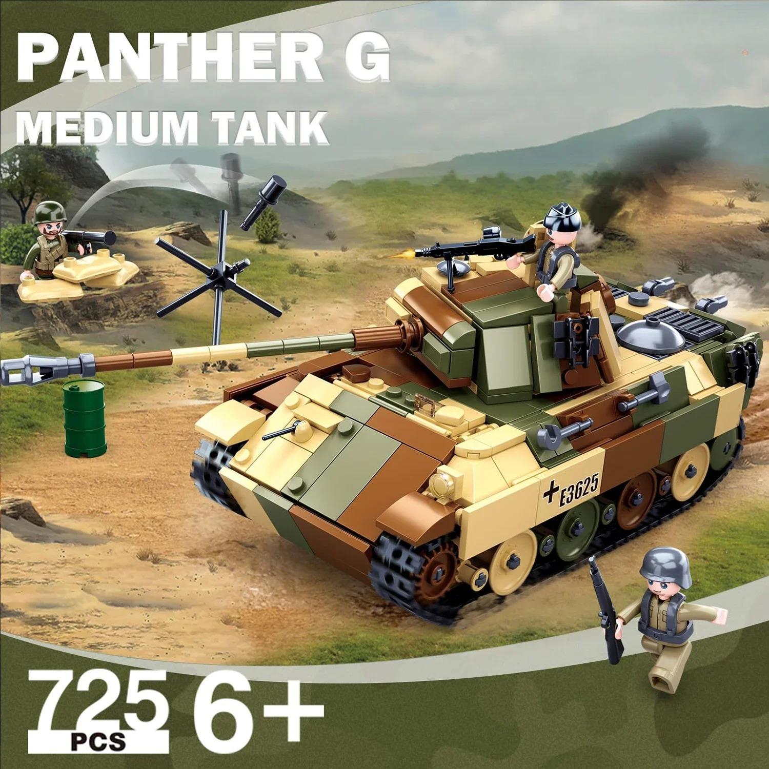 725PCS Black Panther G Mittlerer Panzer Bausteine WW II Klassisches Panzermodell Steine Mit Soldatenfiguren Kinder DIY Spielzeug Ideen Geschenke KEIN KARTON