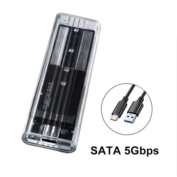 M.2 NVME SATA SSD-Gehäuse USB Typ C 10Gbps 5Gbps PCI-E M2 SSD Transparentes externes Gehäuse Festplattenbox für M2 2230/2242/2260/2280 SSD SATA 5Gbps