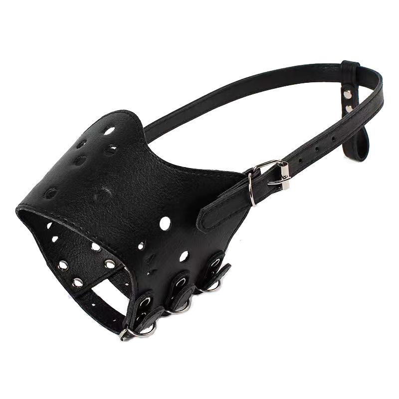 Maulkorb für Hunde, verstellbar, atmungsaktiv, aus PU-Leder, verhindert Beißen, Bellen, Kauen, für kleine, mittelgroße und große Hunde S black
