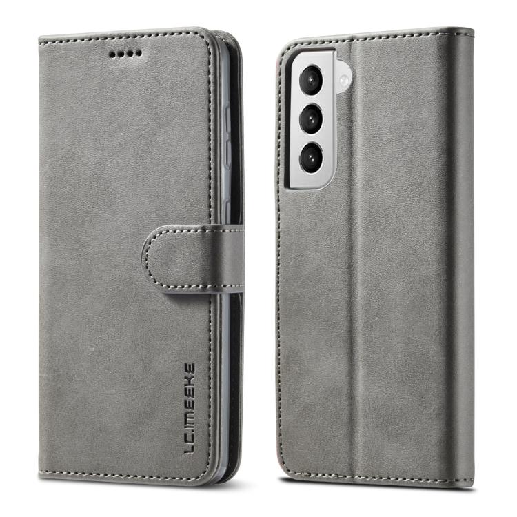 Für Samsung Galaxy S21 5G LC.IMEEKE Kalbslederstruktur Horizontale Klapp-Lederhülle mit Halter & Kartenfächern & Geldbörse For Samsung Galaxy S21 5G dunkelgrau