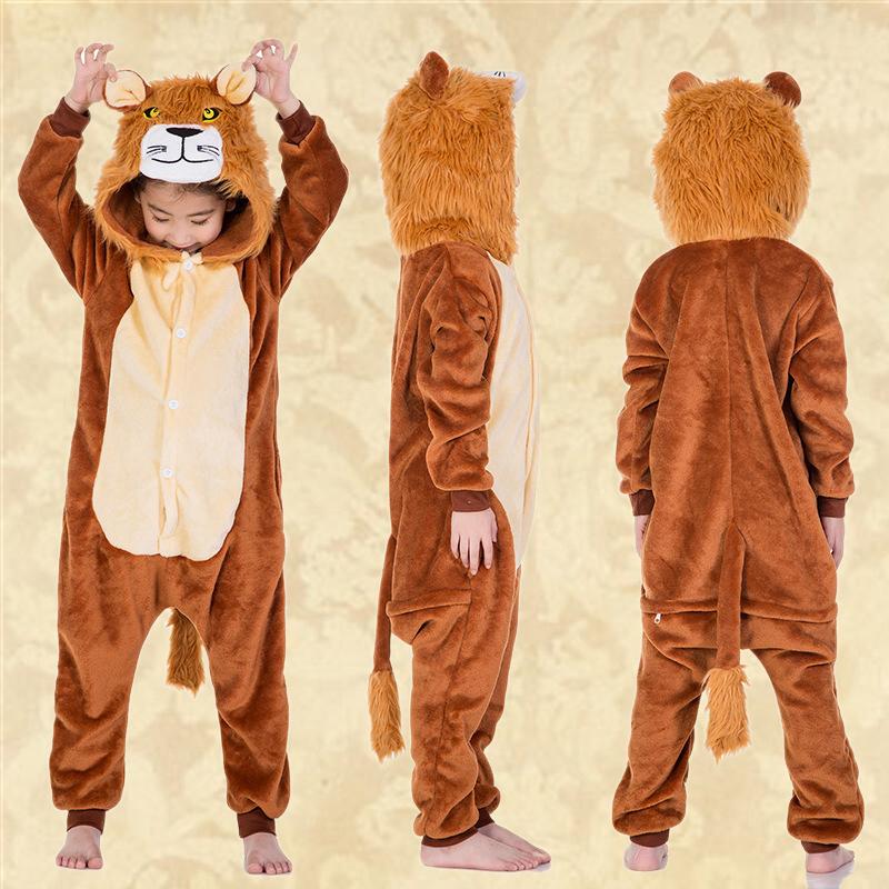Kinder Kigurumi Katze Onesie Pyjama Mädchen Overall Tier Nachtwäsche Overall Kapuze Pyjama Ohne Schuhe 8T braun