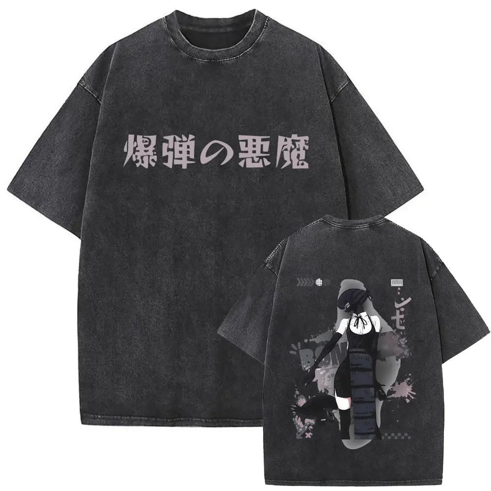 Kettensägenmann Aki Hayakawa Fuchs Teufel & Pistolen Teufel Vintage Gewaschen Übergroßes Anime Streetwear T-Shirt Damen und Herren T-Shirt XXXL bunt