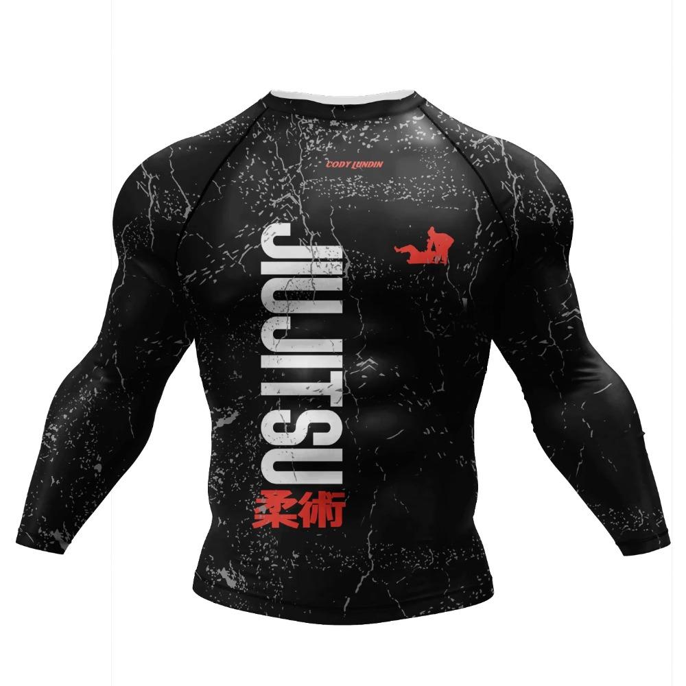 Cody Lundin Wrestling BJJ Jiu Jitsu Rash Guard für Herren 3D Sublimation Tattoo Enganliegend Langarm Kickboxen Trikot 3XL black