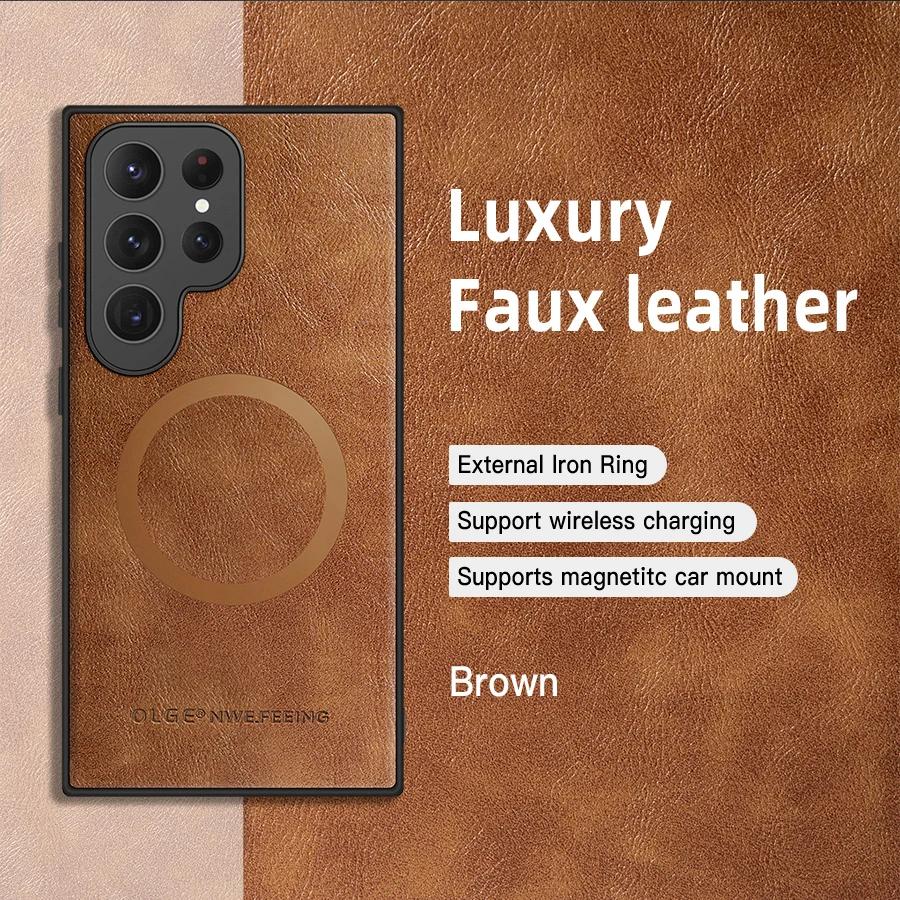 Hülle für Samsung Galaxy S24 Ultra Hülle Leder Handyhülle für Samsung Galaxy S25 S22 S20 Plus Luxushülle S23 S21 FE 5G Hülle For Samsung S24Ultra braun