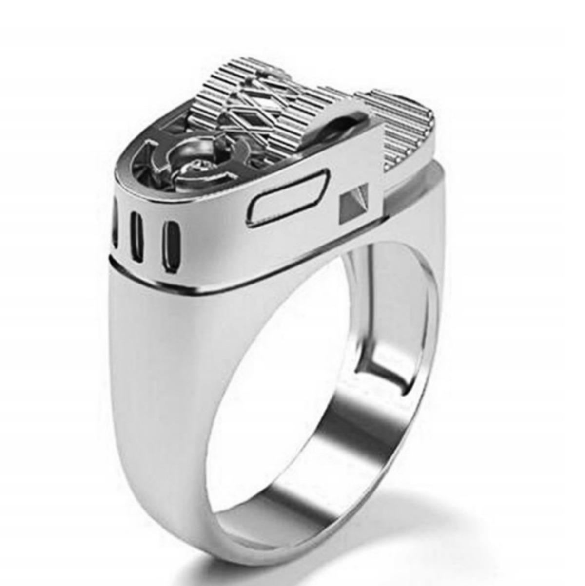 Herren Punk Stil Punk 14k Vergoldet Mode Kreativ Feuerzeug Ring Silber Einzigartiges Design Mechanisches Zahnrad Feuerzeug Stil Ring Geschenke (Größe 12, Silber) 13 silber