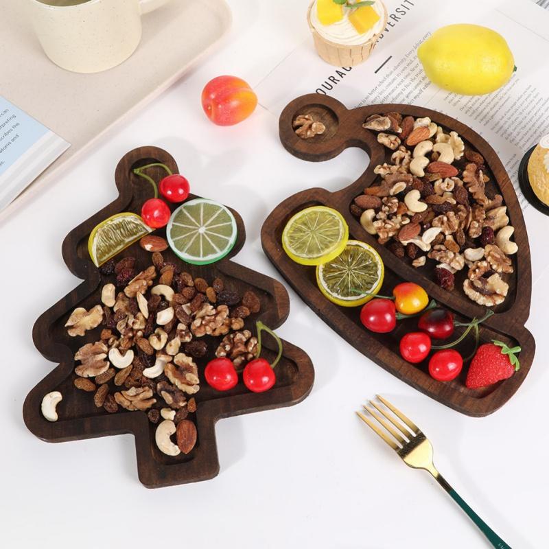 2 STÜCK Holz Serviertabletts Weihnachtsbaum- und Hutform Käseplatten für Obst Brot Snacks Süßigkeiten Speiseteller Platte Weihnachtsfeier