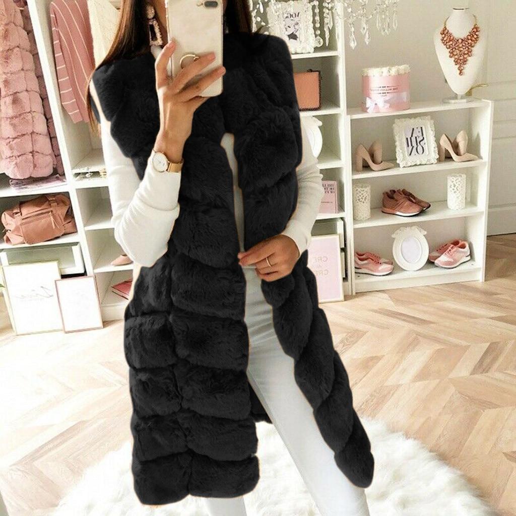 Frauen hochwertige Weste Mantel Fuchs warme Mantel Westen Winter Kunstpelze Damen Mäntel Jacke Gilet Weste XXXL schwarz
