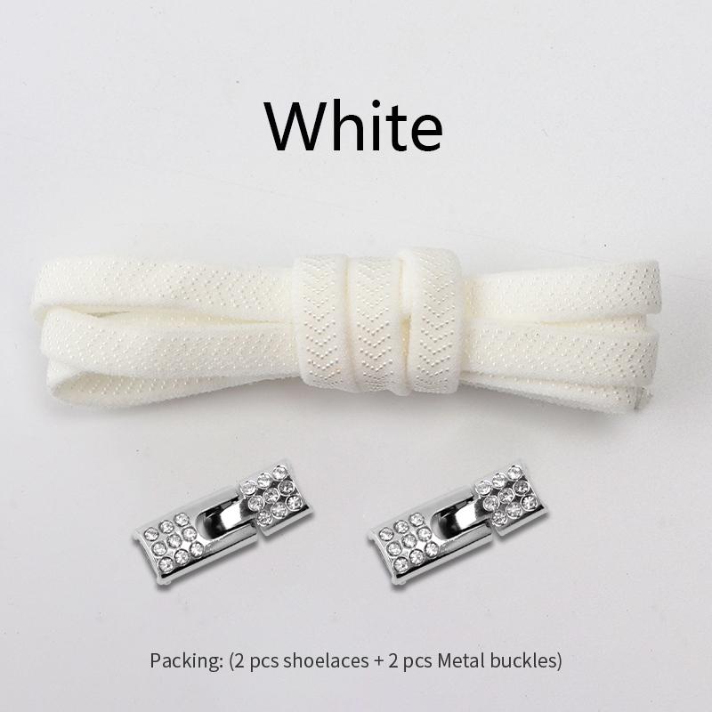 Nr. 8 Schnürsenkel ohne Krawatte, elastische Schnürsenkel, Sneakers, Schnürsenkel ohne Bänder, 8 mm Breite, für Kinder und Erwachsene, 4 Stück, Diamanten, Kreuzverschluss, Schuhe, Zubehör White