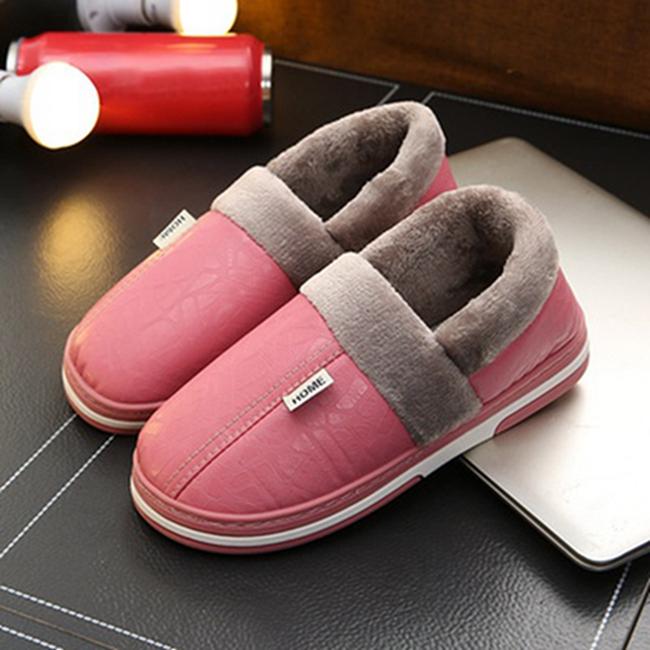 Neue männer Winter Zu Hause Hausschuhe Herbst Nicht Slip Indoor Schuhe für Mann Leder Hausschuhe Wasserdichte Warme Hausschuhe 38-39 rosa