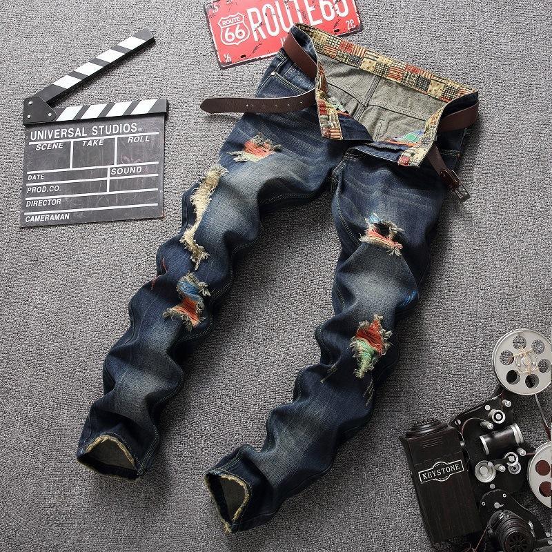 2024 Europäischer und amerikanischer neuer Streetstyle, personalisierte bemalte Jeans, zerrissene Jeans mit geradem Bein für Herren 38