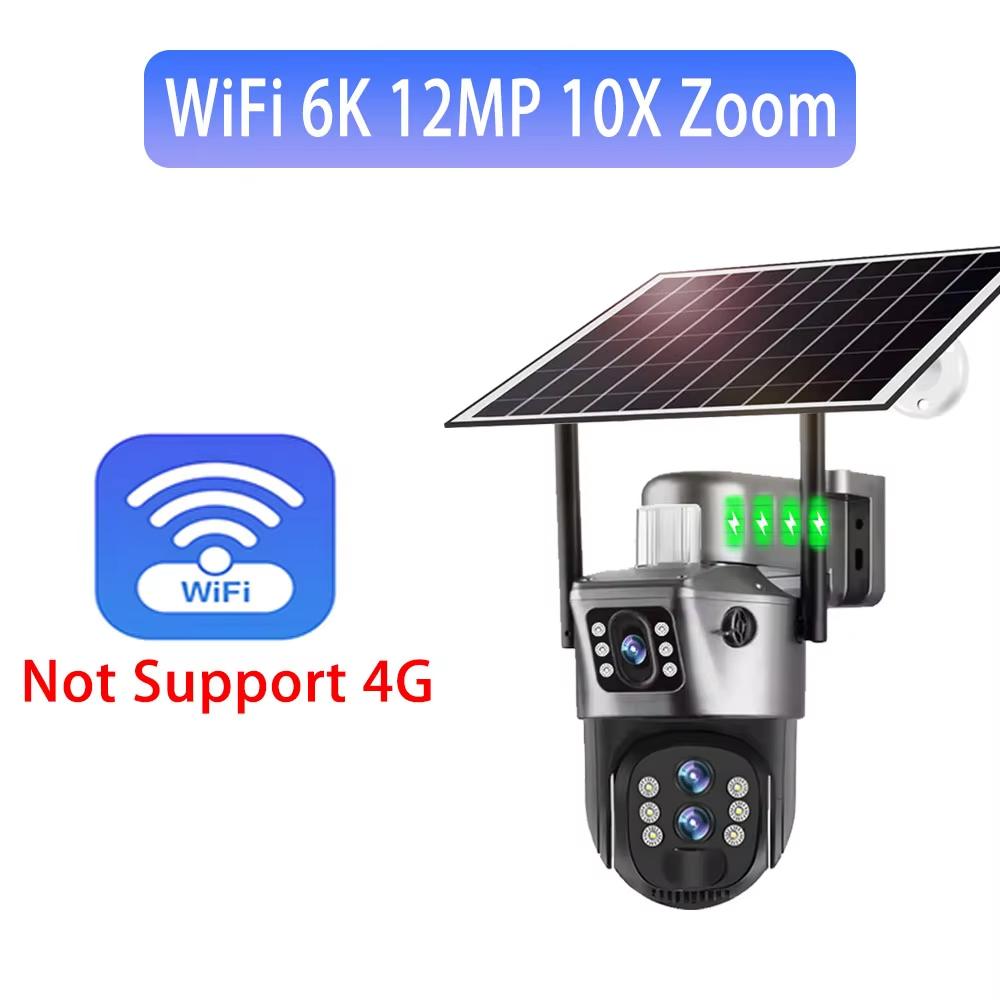 6K 12MP Solarkameras WiFi Outdoor Drei Objektive 10x Zoom Überwachung Drahtlose CCTV IP Camara PTZ AI Tracking Sicherheitskamera V380 Wifi Cam 10xZoom