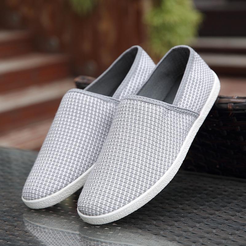Leinen Atmungsaktive Casual Flats Schuhe Herren Canvas Loafer Mode Herren Canvas Schuhe Slip on Fisherman Driving Schuhe Weiße Schuhe 44 graue