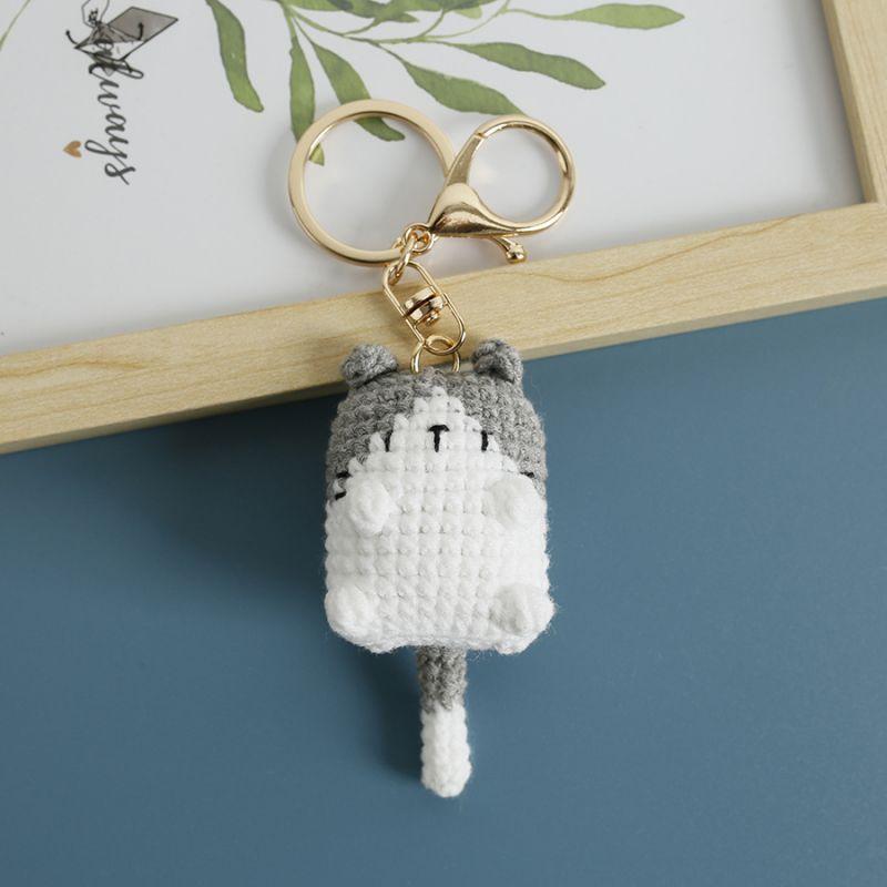 Süße Kätzchen Häkel Schlüsselanhänger Handgemacht Gestrickte Tierpuppen Schlüsselanhänger Kleine Katze Puppe Häkel Schlüsselanhänger Personalisierbares Accessoire beige