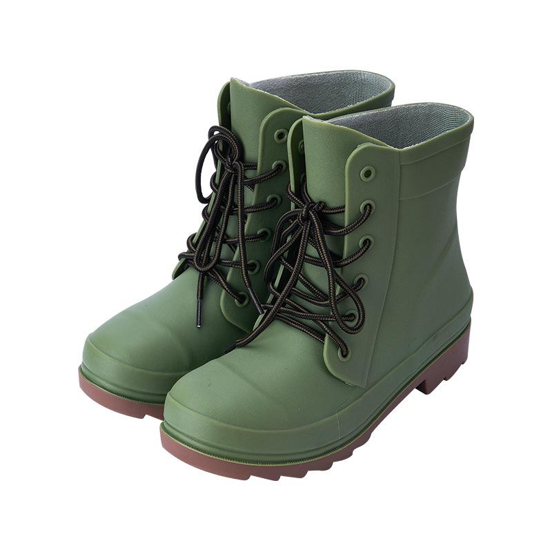 Neue Übergröße Arbeitsschutz Gummischuhe Herren Damen Mode Schnürstiefel Wasserdichte Gummi Knöchel Outdoor Regenstiefel 42-43 grün