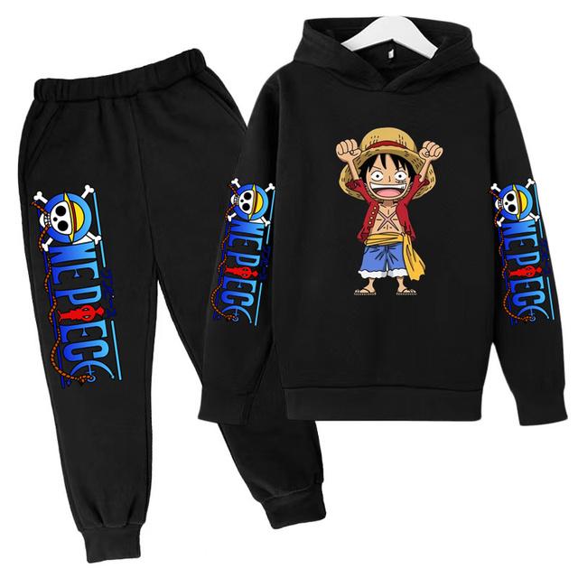 Kinderkleidung Jungen Mädchen Kleinkind Hoodie Piratenkönig Charming Luffy Sweatshirt 3-12 Jahre Top + Hose 2P Süßes Casual Sport Jogging Set 110
