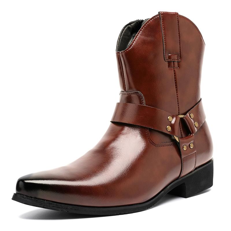 Herrenmode Schwarz Braun Spitz Punk Motorrad Lässige Stiefelette Männlich Winter High Tops Neue Bequeme Chelsea Lederschuhe 42