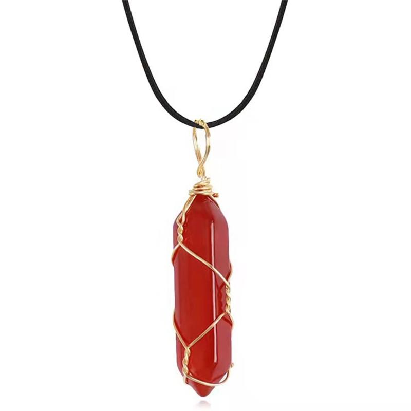 Natürliche Edelsteine Anhänger Drahtwickel-Karneol-Halskette Schmuck Dekorationen Kristallachat Geschenk für Frauen Mann red