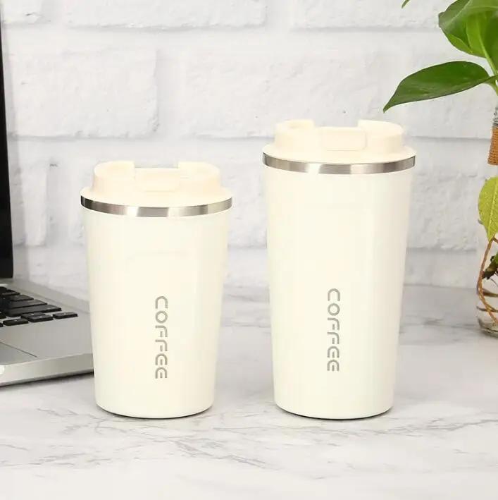 Kaffeebecher Doppelwandig Edelstahl Isoliert Reisebecher für Heiße Kalte Getränke Elegantes Design Tragbarer Outdoor-Becher 401-500ml white