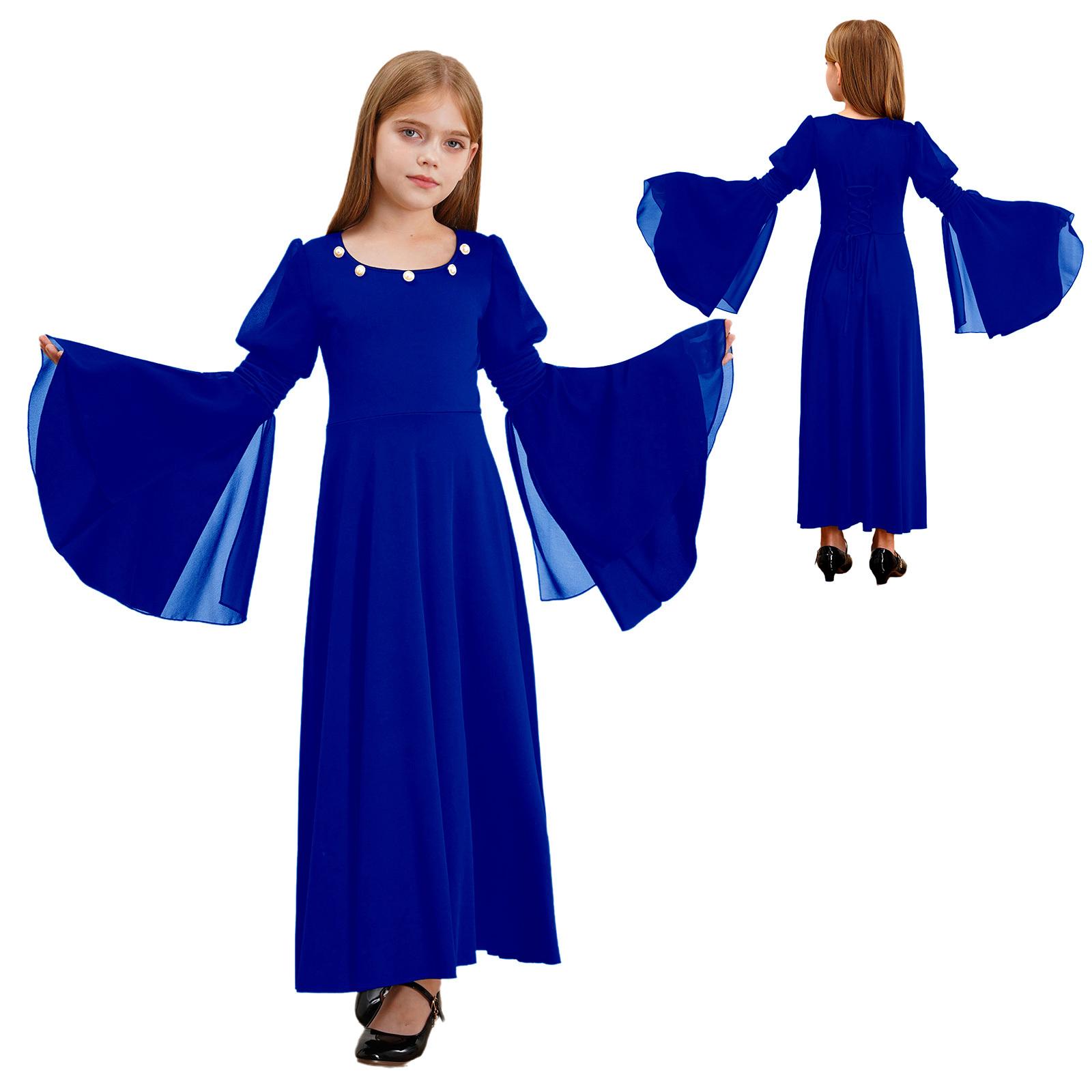 Kinder Halloween Kostüm Fee Kostüm Gothic Prinzessin Langes Kleid Mädchen Renaissance Kleid Mittelalter Kostüm Abendkleid Retro Fee Kleid Vintage 11-12 Years blau