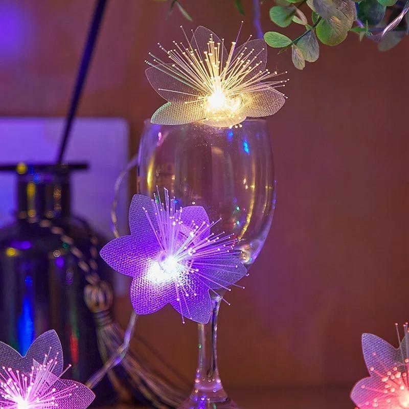 1000mAh LED Fiberoptik Lichterkette Batteriebetriebene Girlande Weihnachtsdekoration Party Neujahrsdeko Künstliche Blumen 1000mah-RGB-6m