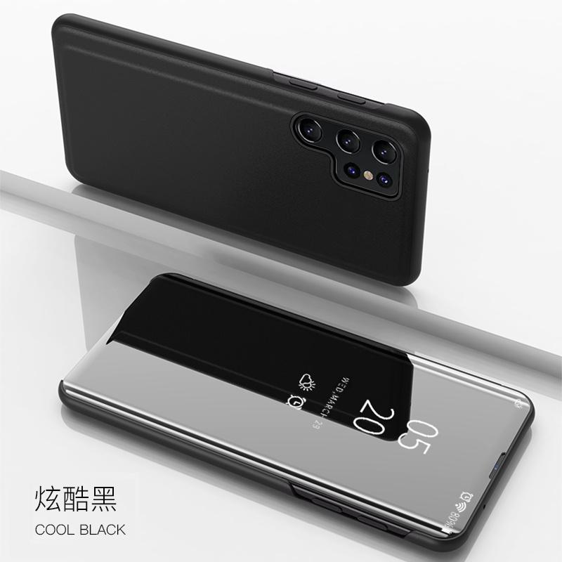 Für Samsung Galaxy S25 Ultra 5G Smart View Flip Case Smart Mirror Leder Ständer Handyhülle Für Samsung S24 FE S23+ S22Ultra A10 A73 M60S Rückseite Galaxy S10 Plus schwarz