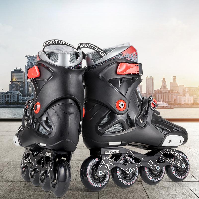 Verstellbare Rollschuhe für Kinder, Herren und Damen, gerade Räder, schicke flache Skates, einreihige Skates für Anfänger 39-40 schwarz