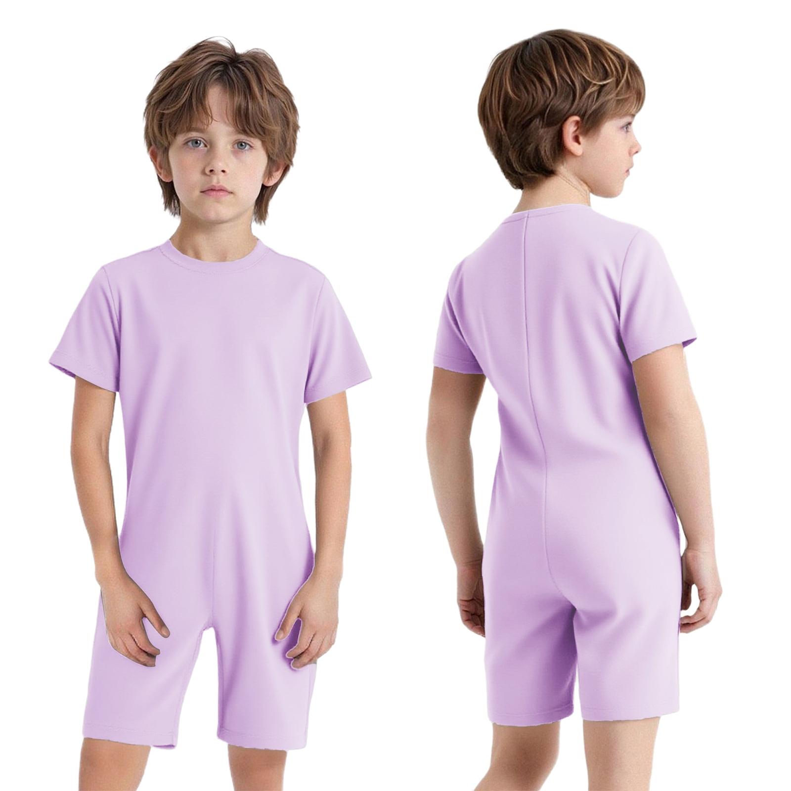Kinder Jungen Mädchen Adaptive Kleidung Besondere Bedürfnisse Autismus Sensorischer Jumpsuit Anti-Strip Strampler Kurzes Bein Spielanzug 15-16 Years lavendel