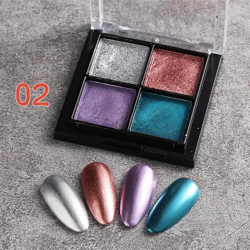 1Box ​​4 Farben Palette Spiegeleffekt/Aurora Nails Chrome Solid Nail Powder