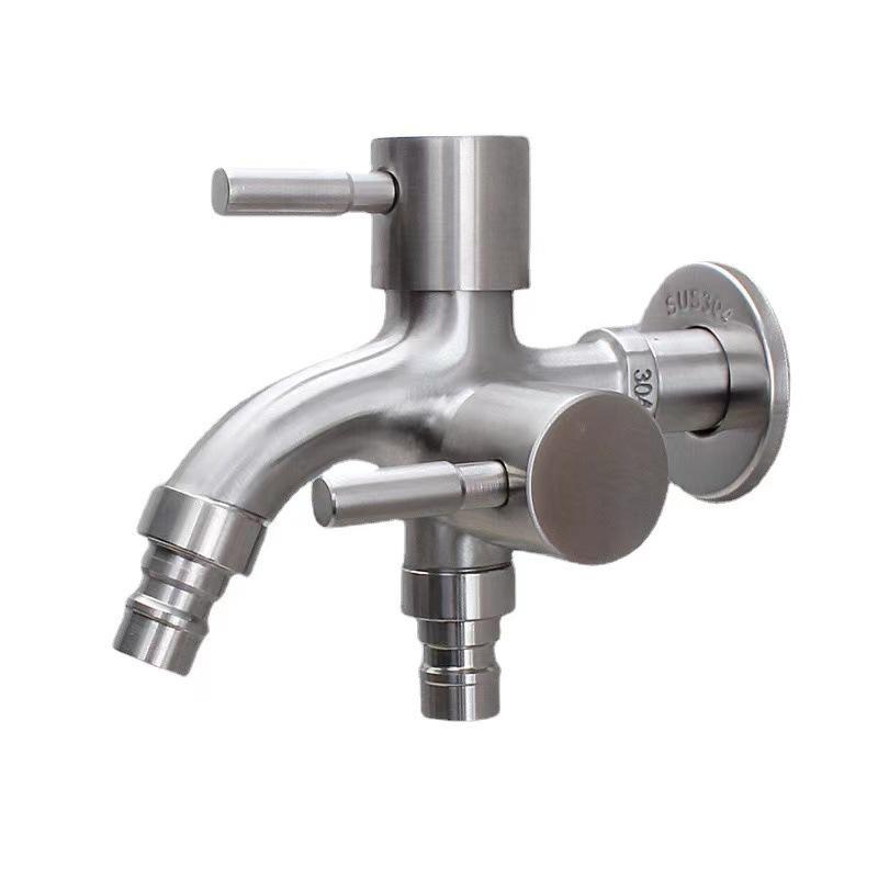 Wasserhahn aus Edelstahl 304, verlängert von einem auf zwei, Multifunktions-Waschmaschinen-Wasserhahn mit Doppelauslass